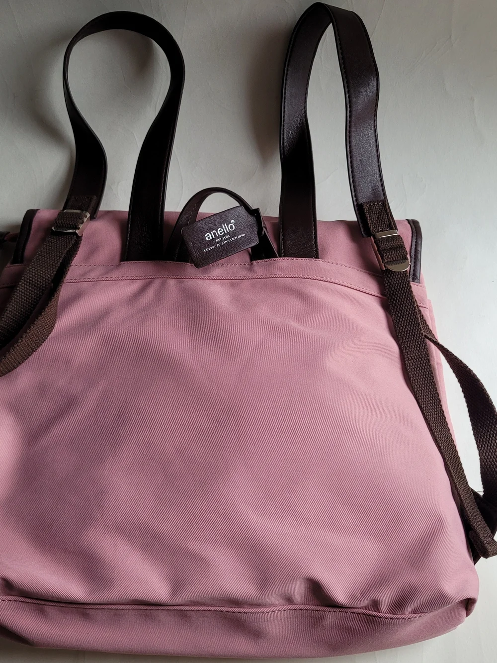 Anello Pink Canvas Backpack with Dark Brown Trim